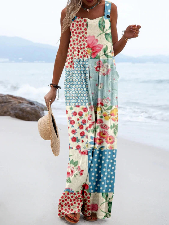 Damen Ärmellos Weit Lang Täglich Retro Polka Dots Mittlere Taille Insgesamt Jumpsuit