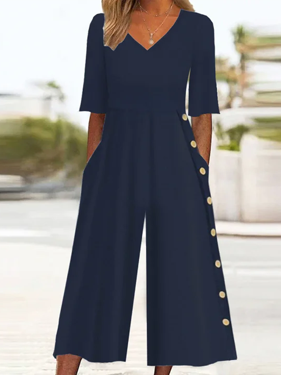 Damen Halbarm V-Ausschnitt Regelmäßige Passform Knöchelhose Print Täglich Lässig Unifarben Normal Jumpsuit