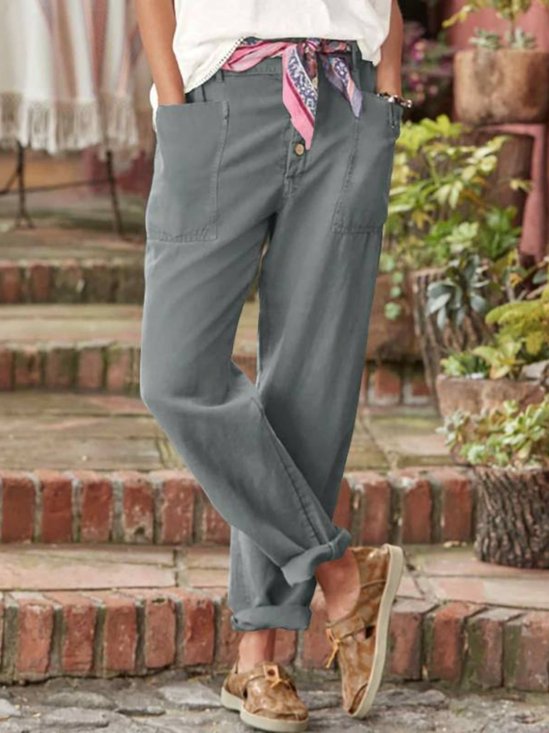 Retro Unifarben Knöchelhose Hose