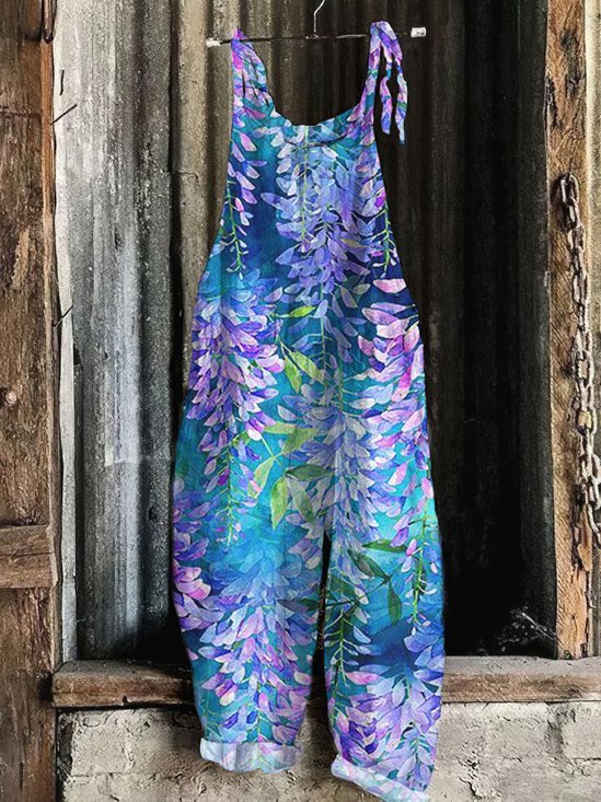 Damen Ärmellos Spaghettiträger Regelmäßige Passform Lang Täglich Lässig Geblümt Normal Cami Jumpsuit