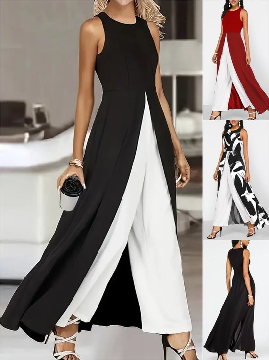 Damen Ärmellos Rundhals Regelmäßige Passform Knöchelhose Täglich Lässig Geometrisch Mittlere Taille Tanktop Jumpsuit