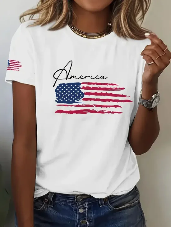 Retro Amerika-Flagge Rundhals Kurzarm T-Shirt