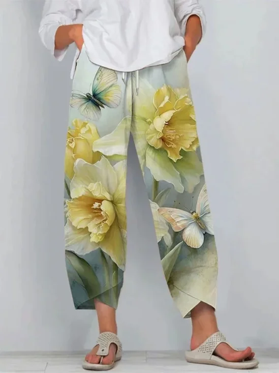 Lässig Geblümt Knöchelhose Hose