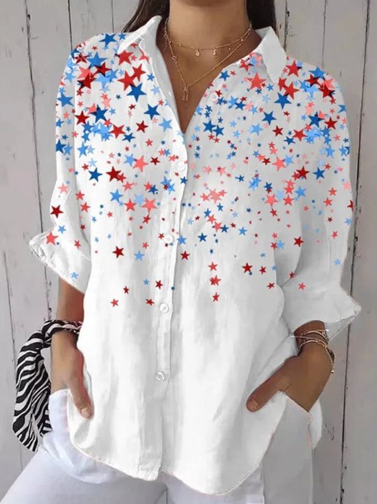 Hemdkragen Langarm Stern Regelmäßig Mikroelastizität Regelmäßige Passform Bluse für Damen