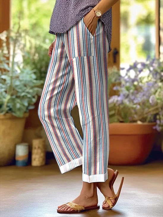 Lässig Gestreift Lang Hose