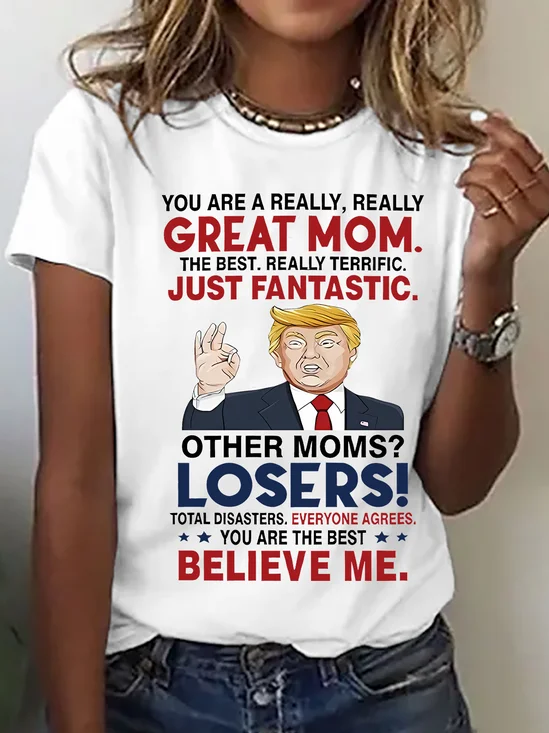 Lässig Textbriefe Rundhals Kurzarm T-Shirt