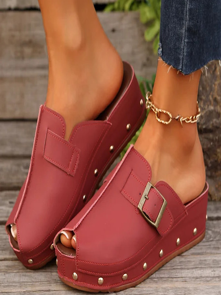 Retro Unifarben Haken und Schleife Hoher Absatz Gladiator Perlen