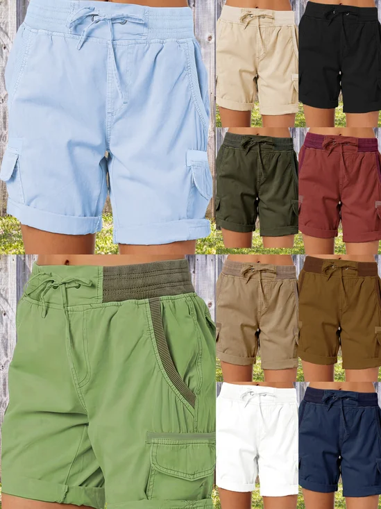 Lässig Unifarben Normal Tunnelzug Gerade Hosen Shorts