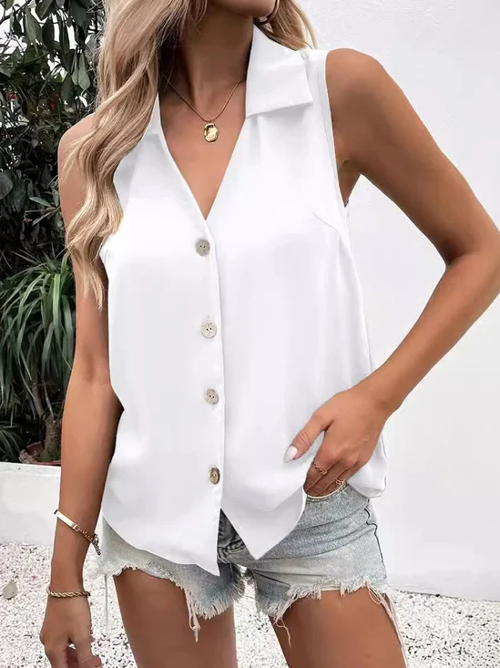 Lässig Stehkragen Unifarben Tanktop Oberteile Schnalle