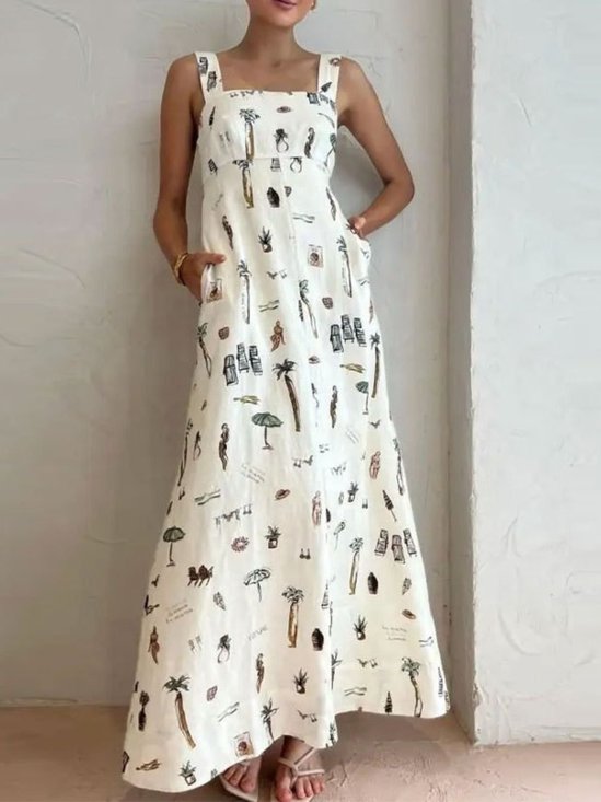 Damen Malerei Sommer Kleid Spaghettiträger Gallus Tanktop A-Linien-Kleid
