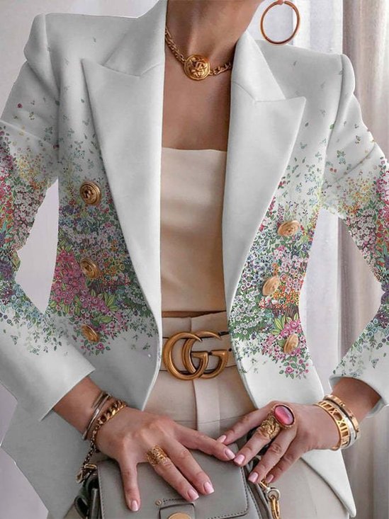 Damen Geometrisch Frühling/Herbst Oberbekleidung Retro Print Langarm Regelmäßig Blazer