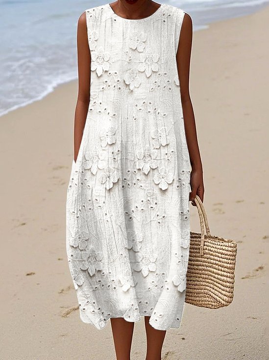 Damen Gestreift Sommer Kleid Rundhals Ärmellos A-Linien-Kleid