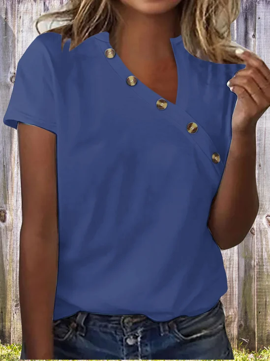 Retro Unifarben Asymmetrisch Kurzarm T-Shirt