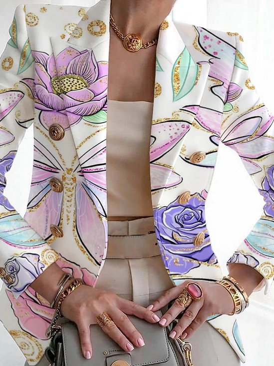 Damen Geblümt Frühling/Herbst Oberbekleidung Retro Print Langarm Schalkragen Regelmäßig Blazer