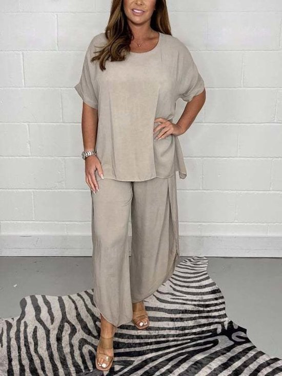 Damen Unifarben Zweiteiliges Set Täglich Halbarm Retro Sommer Bluse mit Hose Matching Set