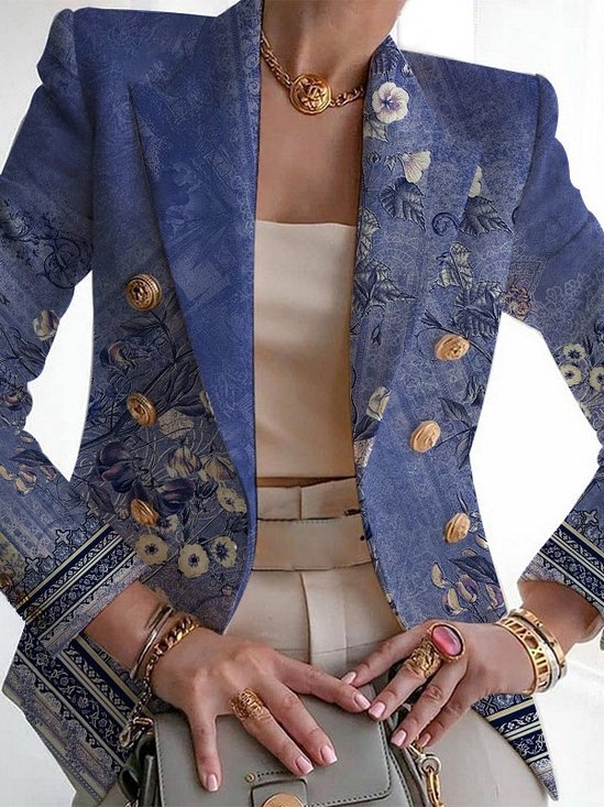 Damen Geblümt Frühling/Herbst Oberbekleidung Retro Print Langarm Regelmäßig Blazer