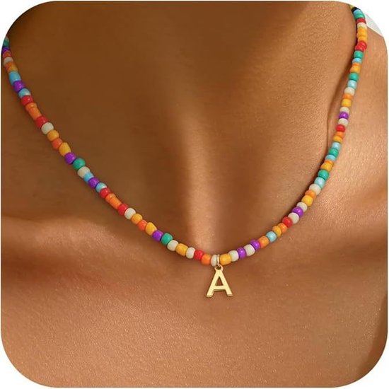 Bohemien Stil Buchstabe Pendant Dopamin Handgemachte Reis Korn Korn Korn Halskette