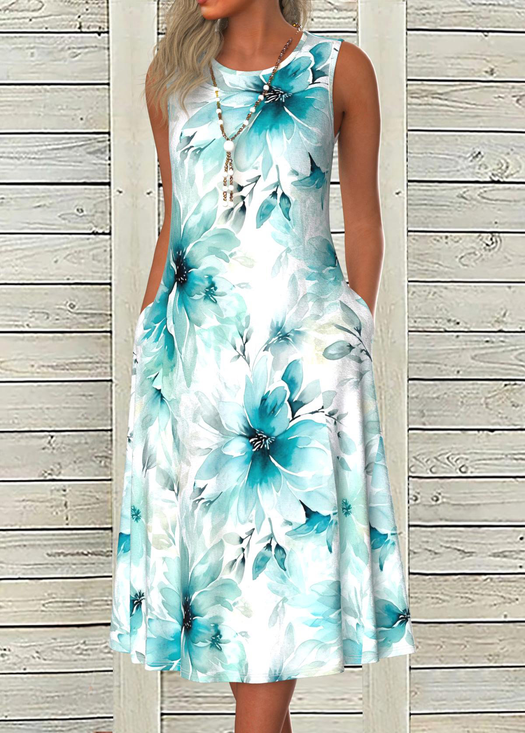 Damen Geblümt Sommer Kleid V-Ausschnitt Kurzarm A-Linien-Kleid