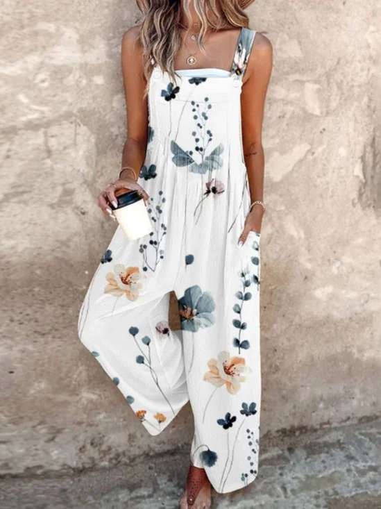 Damen Gallus Karree-Ausschnitt Regelmäßige Passform Lang Täglich Lässig Geblümt Normal Tanktop Jumpsuit