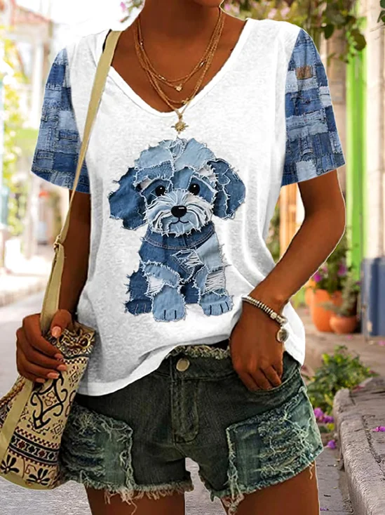 Retro Tier Rundhals Kurzarm T-Shirt