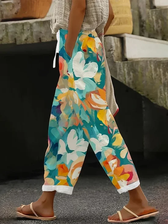 Lässig Geblümt Lang Print Hose