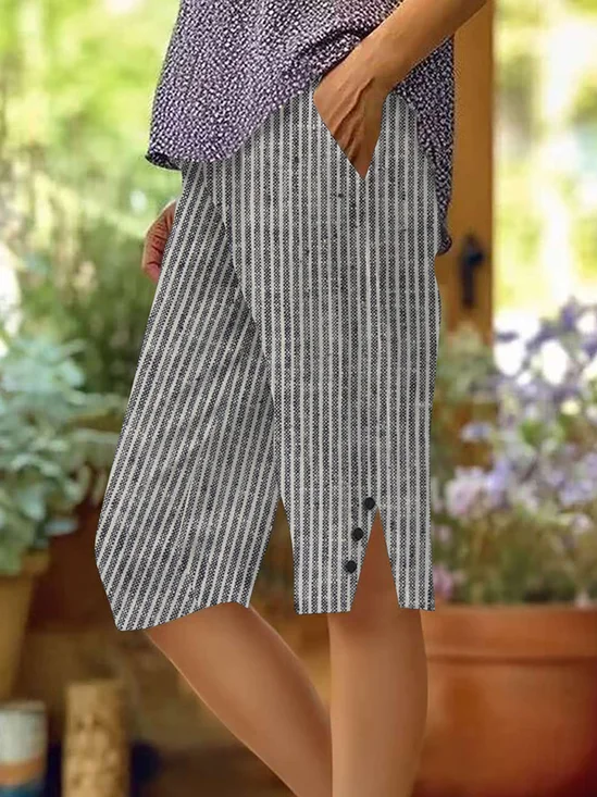 Damen Gestreift Fünfte Hose Hose Lässig Sommer Hose