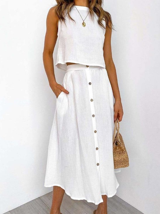 Damen Unifarben Zweiteiliges Set Täglich Ärmellos Lässig Sommer Bluse mit Rock Matching Set