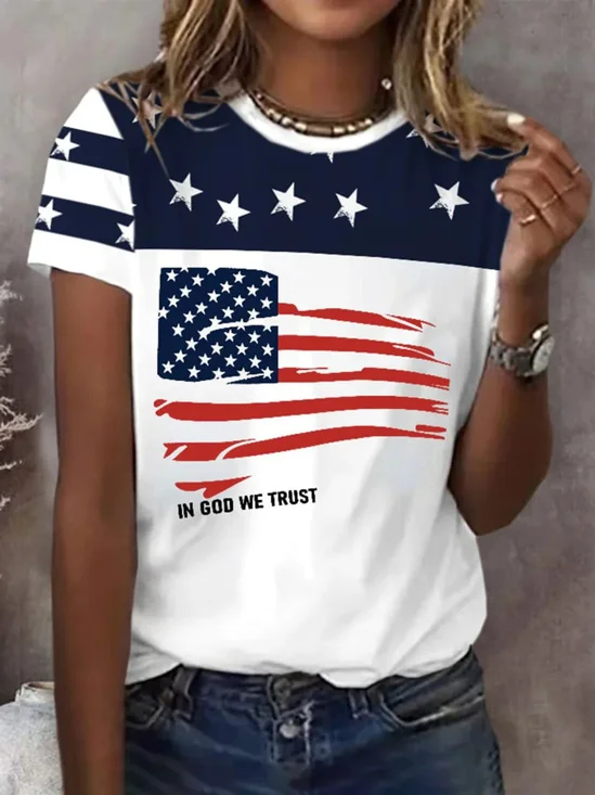 Retro Amerika-Flagge Rundhals Kurzarm T-Shirt