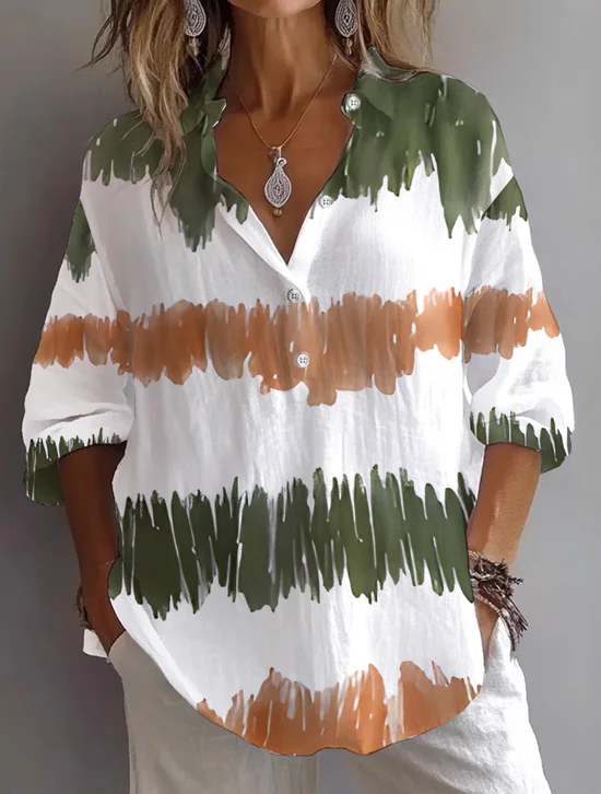 Hemdkragen Langarm Abstrakt Print Regelmäßig Weit Bluse für Damen