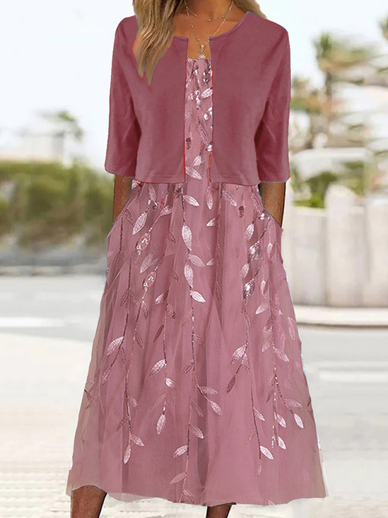 Damen Gestreift Sommer Kleid Rundhals Kurzarm A-Linien-Kleid