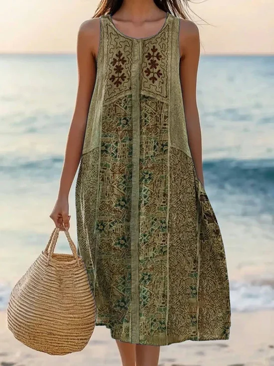 Damen Geblümt Sommer Kleid V-Ausschnitt Ärmellos A-Linien-Kleid