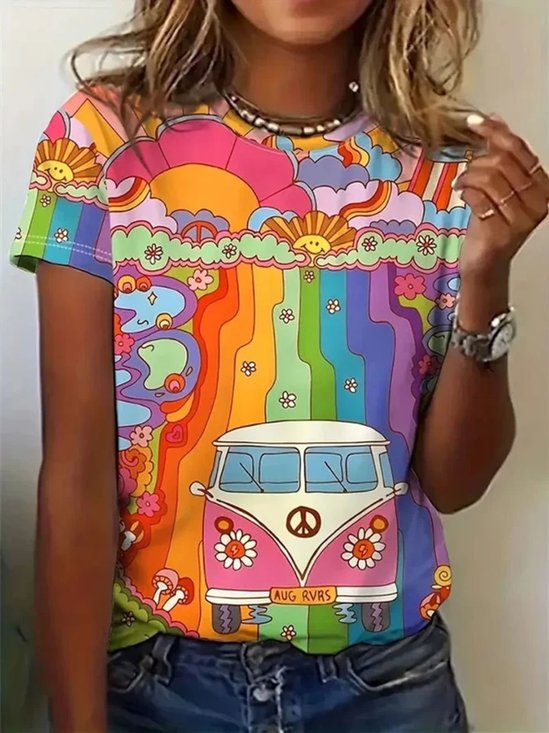 Retro Malerei Rundhals Kurzarm T-Shirt