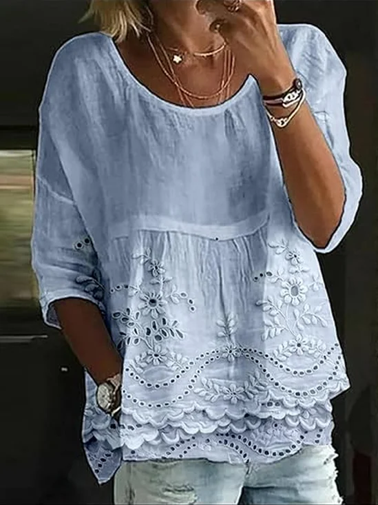 Rundhals Halbarm Geblümt Print Regelmäßig Mikroelastizität Regelmäßige Passform Bluse für Damen