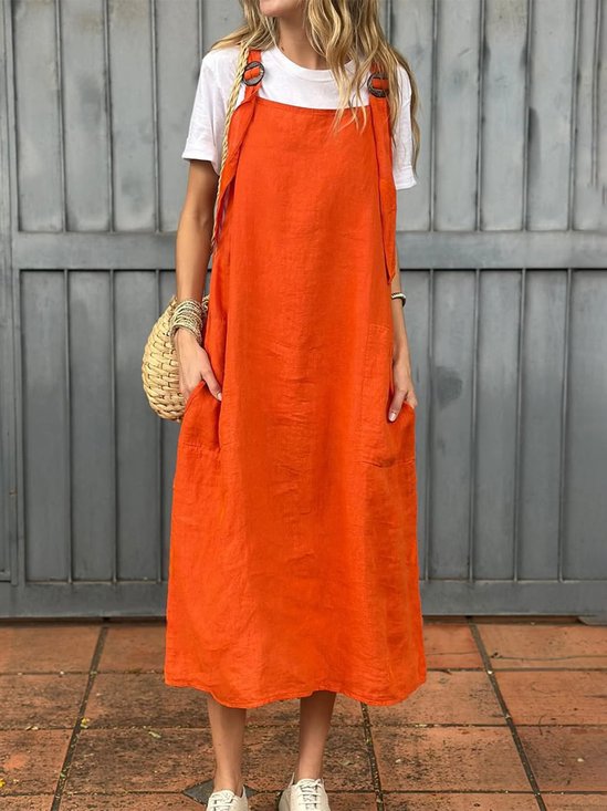 Damen Unifarben Sommer Kleid Spaghettiträger Gallus Unterhose Kleid H-Linie Kleid