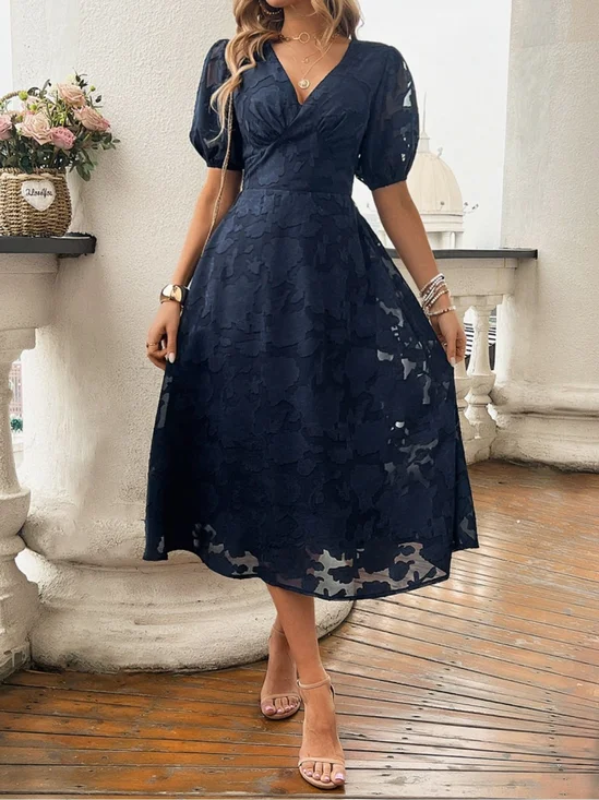 Damen Geblümt Sommer Kleid V-Ausschnitt Kurzarm A-Linien-Kleid