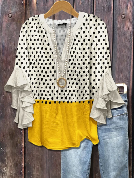 V-Ausschnitt Halbarm Polka Dots Regelmäßig Mikroelastizität Regelmäßige Passform Bluse für Damen