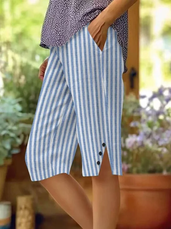 Damen Gestreift Fünfte Hose Hose Lässig Sommer Hose
