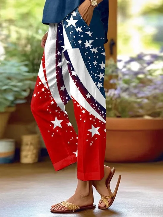 Damen Amerika-Flagge Lang Hose Lässig Frühling/Herbst Hose