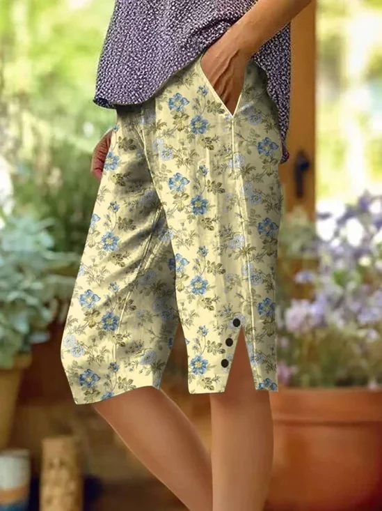 Damen Geblümt Fünfte Hose Hose Lässig Sommer Hose