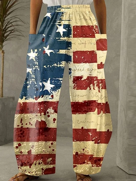 Damen Amerika-Flagge Lang Hose Lässig Frühling/Herbst Hose
