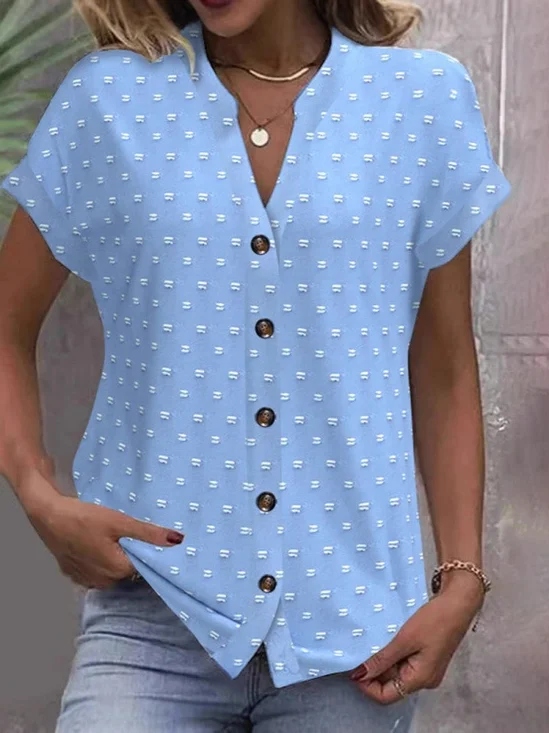 Lässig Polka Dots V-Ausschnitt Kurzarm T-Shirt