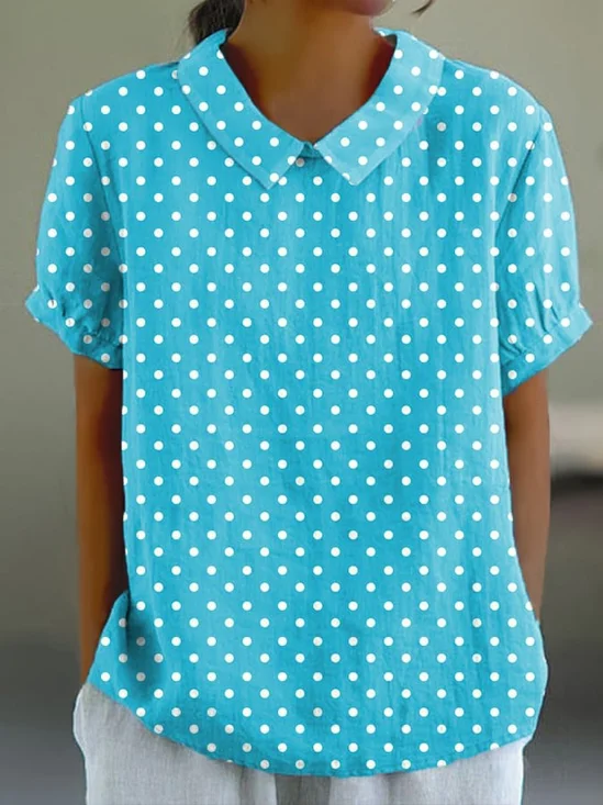 Lässig Geometrisch Stehkragen Kurzarm T-Shirt