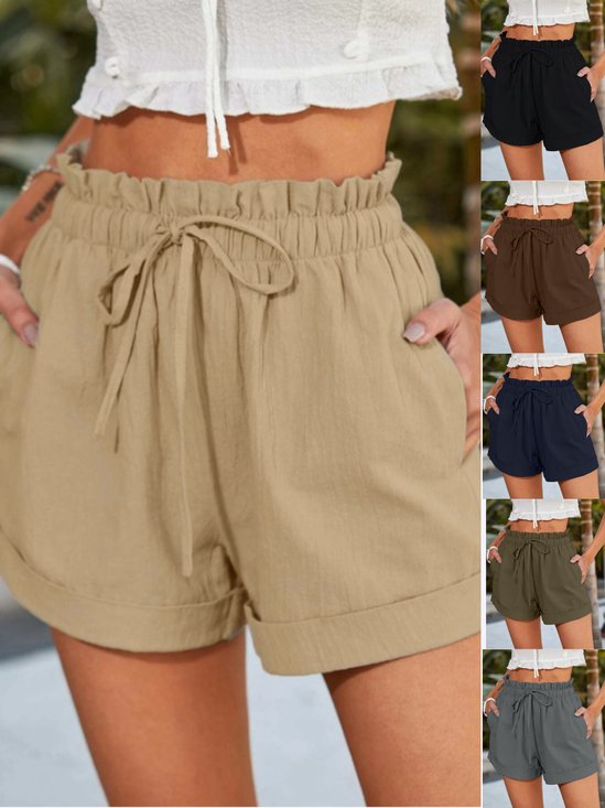 Lässig Unifarben Normal Tunnelzug Gerade Hosen Shorts