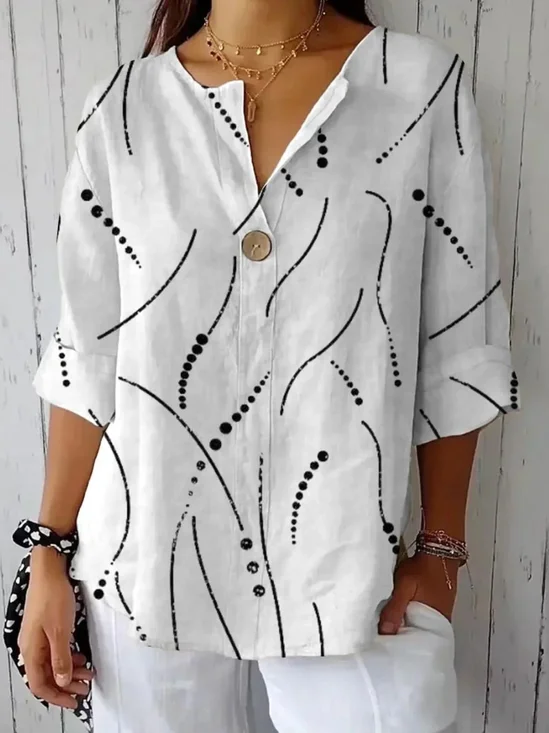 Schalkragen Dreiviertelärmel Geometrisch Regelmäßig Weit Bluse für Damen
