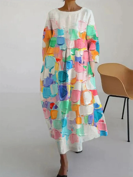 Damen Geometrisch Sommer Kleid V-Ausschnitt Halbarm A-Linien-Kleid