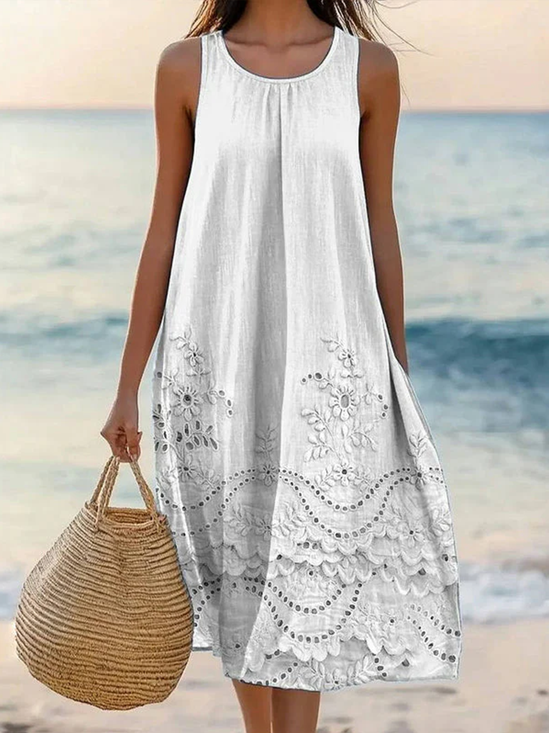Damen Geblümt Sommer Kleid V-Ausschnitt Ärmellos A-Linien-Kleid