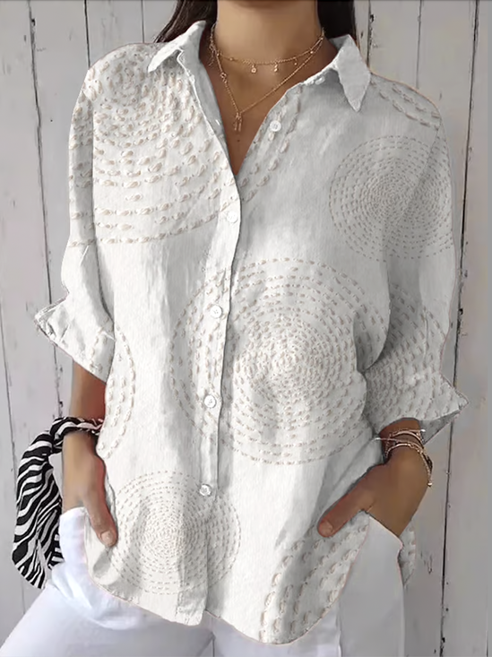 Hemdkragen Langarm Geometrisch Regelmäßig Mikroelastizität Regelmäßige Passform Bluse für Damen