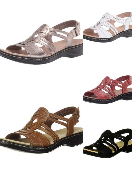 Retro Unifarben Haken und Schleife Niedrig Zehentrenner-Sandalen