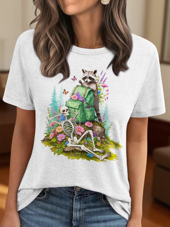 Retro Tier Rundhals Kurzarm T-Shirt