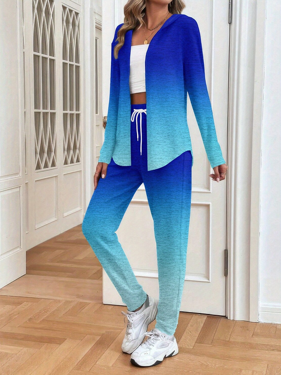 Damen Farbverlauf Zweiteiliges Set Täglich Langarm Lässig Frühling/Herbst Mantel mit Hosen Matching Set